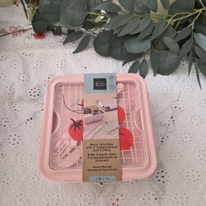 Eco Lunchbox with Compartments and Cutlery - Pink